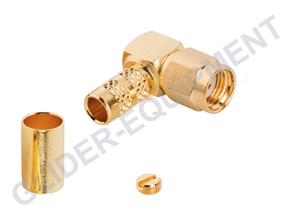 RP-SMA male crimp coax connector rechte hoek RG58, AC5, RG142, RG400 [CX-5014]